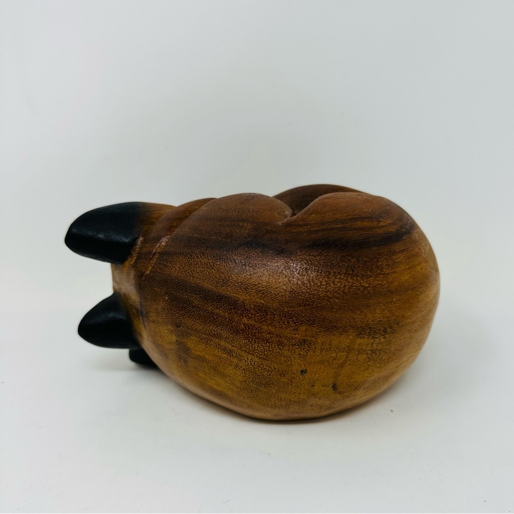Handcrafted Wooden Sleeping Cat Sculpture Doorstop Siamese Brown Black Heavy - Picture 3 of 11